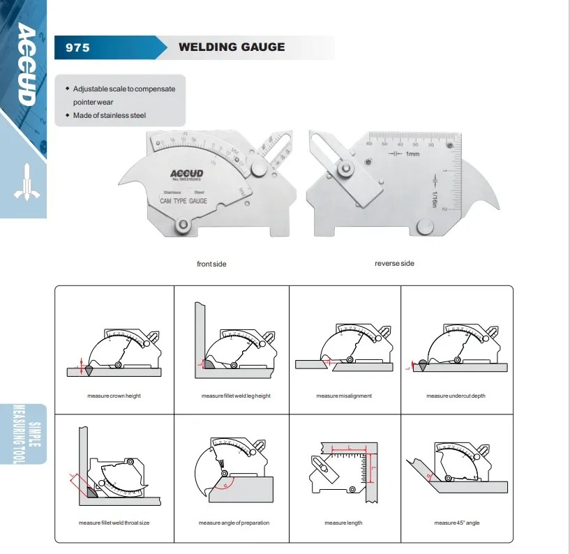 CALIBRE CONTROL DE CORDON DE SOLDADURA ACERO INOX