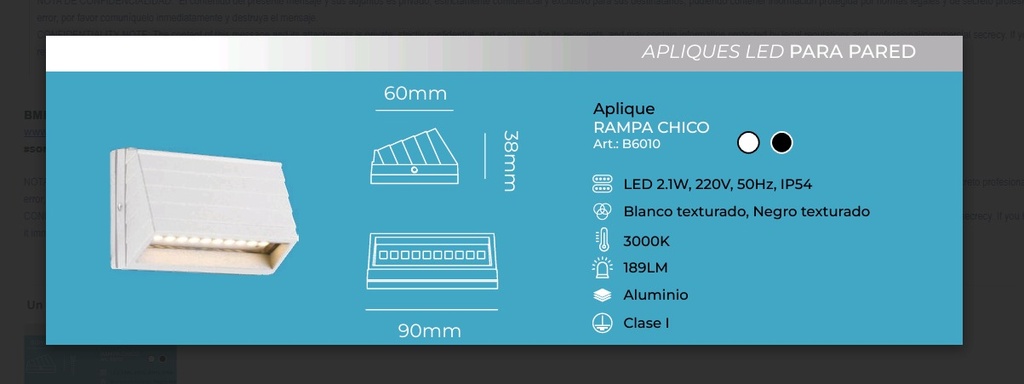 APLIQUE LED PARED EXTERIOR NEGRO RAMPA CHICO