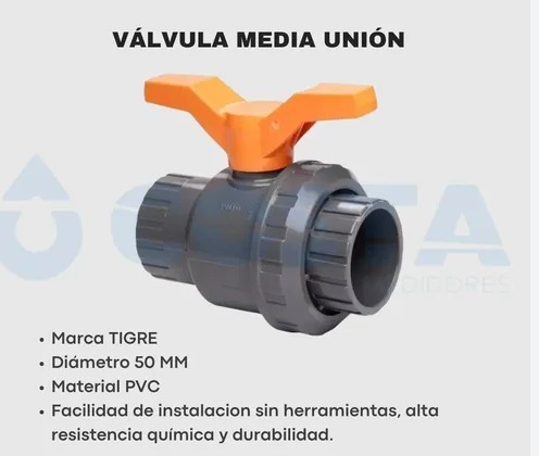 VALVULA ESFERICA C/MEDIA UNION 50MM TIGRE